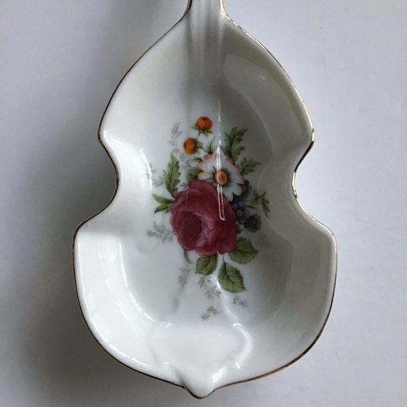 Vintage Floral Bone China Violin Dish PAIR Ring Trinket Gold Rim Vanity Cottage - Picture 10 of 16
